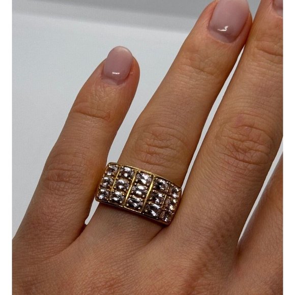 925 STERLING SILVER GOLD PLATED MORGANITE RING SIZE 6.5 - Picture 1 of 10